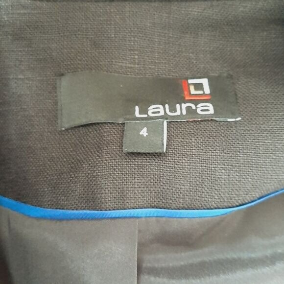LAURA / 100% Linen Fabric Classic Blazer Jacket Button Front Neutral Black Sz 4 - Picture 14 of 15